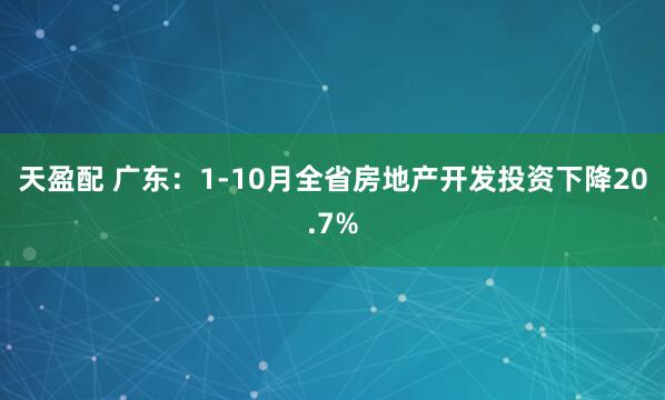 天盈配 广东：1-10月全省房地产开发投资下降20.7%