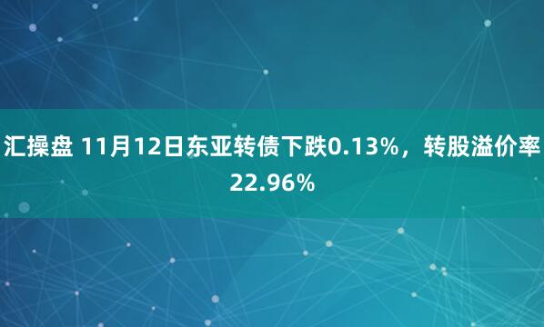 汇操盘 11月12日东亚转债下跌0.13%，转股溢价率22.96%